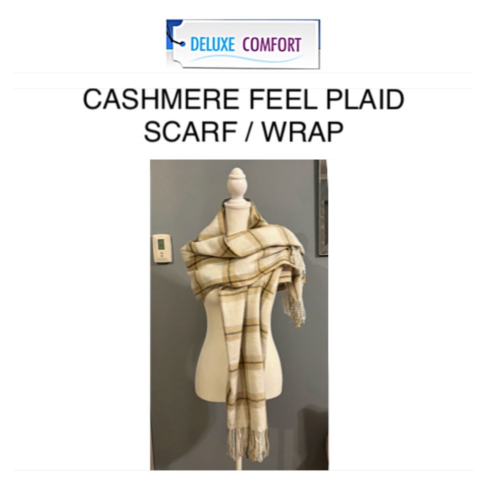 🔥$5 SALE Cashmere Feel Plaid Scarf / Wrap / Shawl / Pashmina 100% acrylic tan
